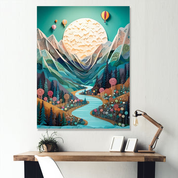 Hot Air Balloon Mountain Journey - Hot Air Balloon Canvas Wall Art